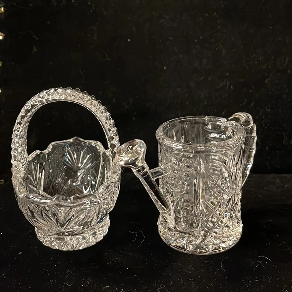 Lead Crystal Flower Basket and Watering Can-Beautiful Design